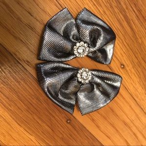 Shoe Clips  Silver & Black Bow